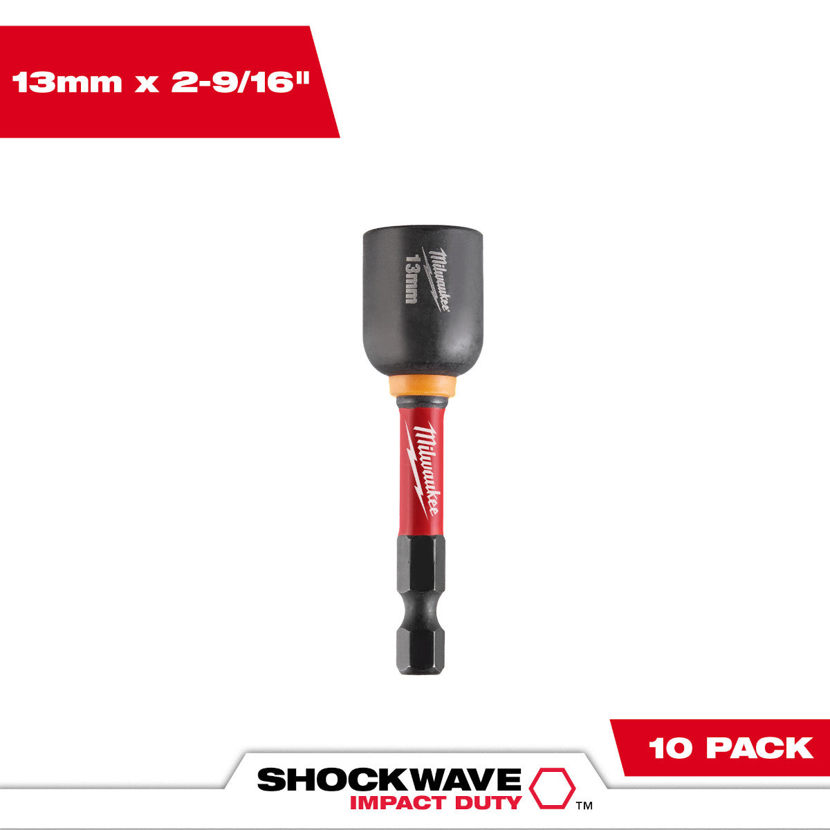 Milwaukee 49-66-0713 SHOCKWAVE Impact Duty 13MM x 2-9/16" Magnetic Nut Driver 10PK - Ace Tool Group - Milwaukee