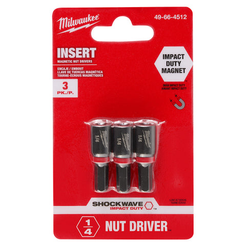 Milwaukee 49-66-4512 SHOCKWAVE Impact Duty 1/4" Insert Magnetic Nut Driver 3PK - Ace Tool Group - Milwaukee
