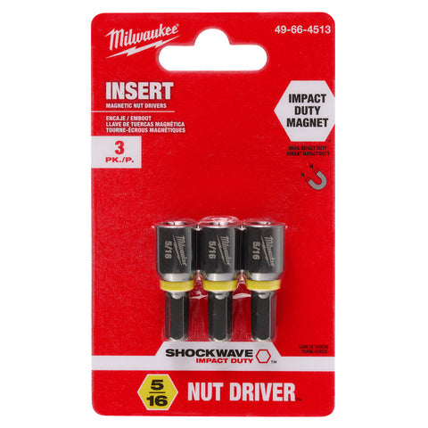 Milwaukee 49-66-4513 SHOCKWAVE Impact Duty 5/16" Insert Magnetic Nut Driver 3PK - Ace Tool Group - Milwaukee