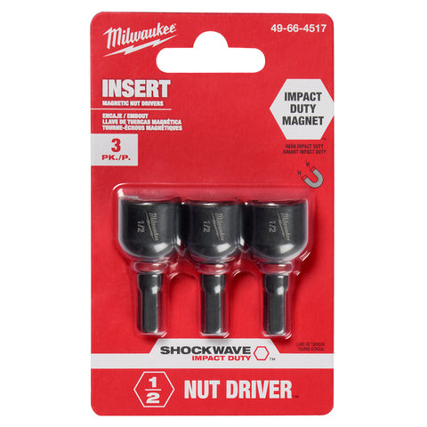 Milwaukee 49-66-4517 SHOCKWAVE Impact Duty 1/2" Insert Magnetic Nut Driver 3PK - Ace Tool Group - Milwaukee