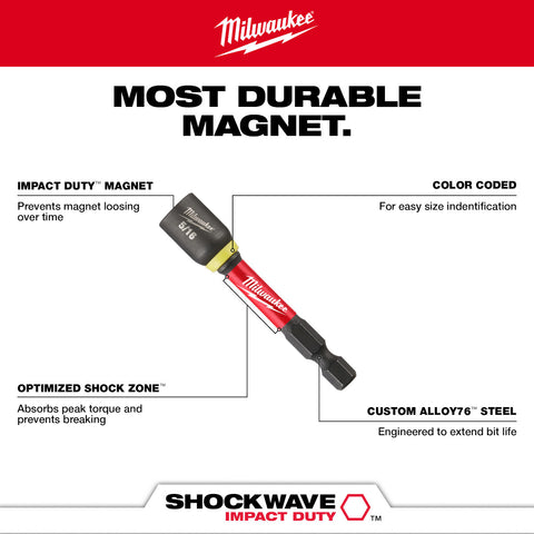 Milwaukee 49-66-4733 SHOCKWAVE Impact Duty 5/16" x 2-9/16" Magnetic Nut Driver BULK 10 - Ace Tool Group - Milwaukee