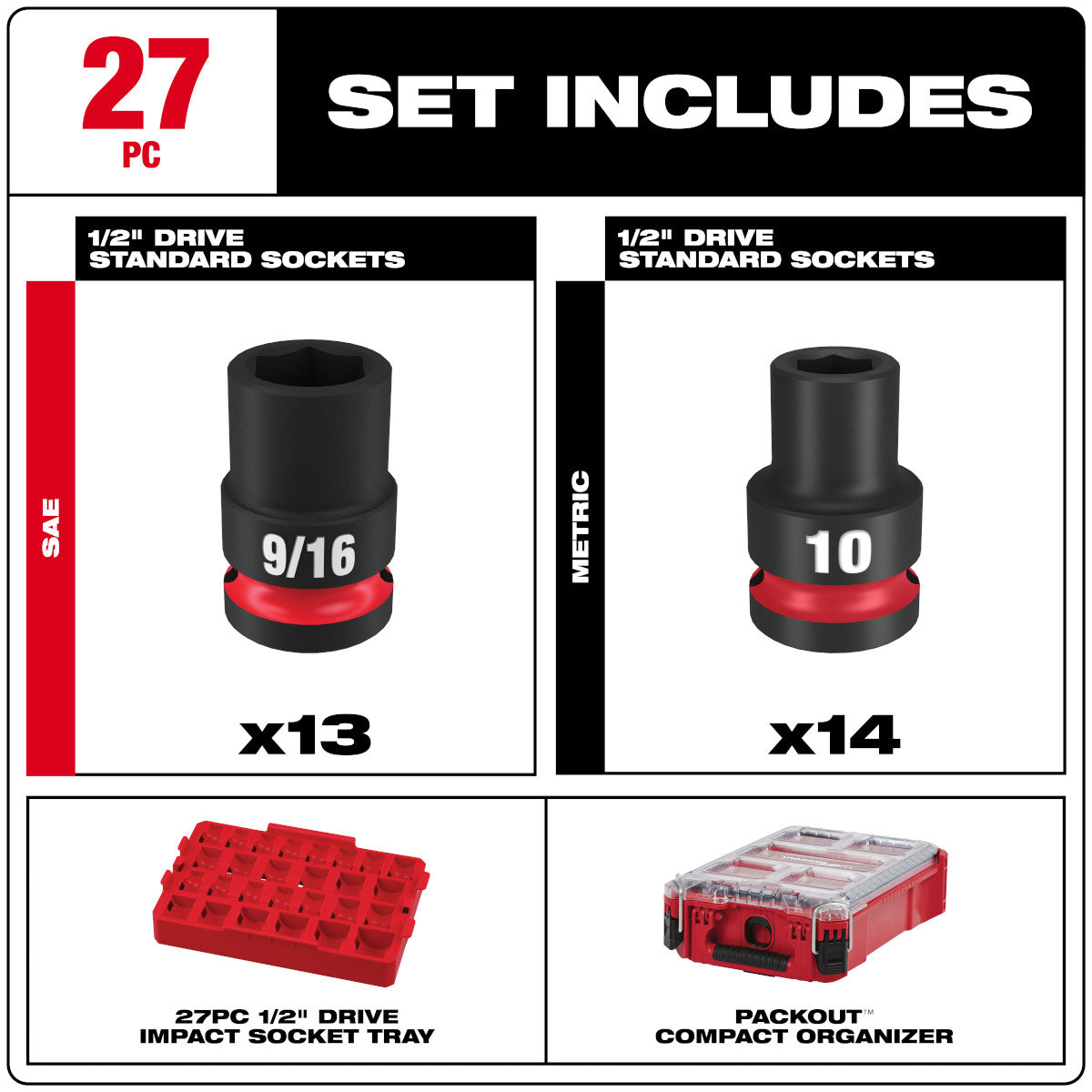 Milwaukee 49-66-6804 SHOCKWAVE Impact Duty Socket 1/2" Dr 27PC MM PACKOUT  Set - Ace Tool Group - Milwaukee