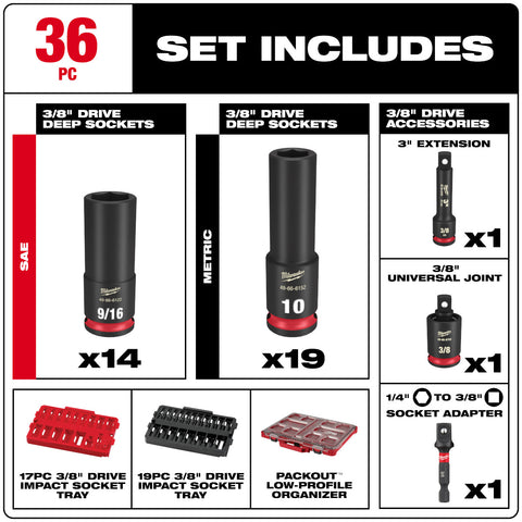 Milwaukee 49-66-6805 SHOCKWAVE Impact Duty Socket 3/8" Dr 36PC PACKOUT  Set - Ace Tool Group - Milwaukee