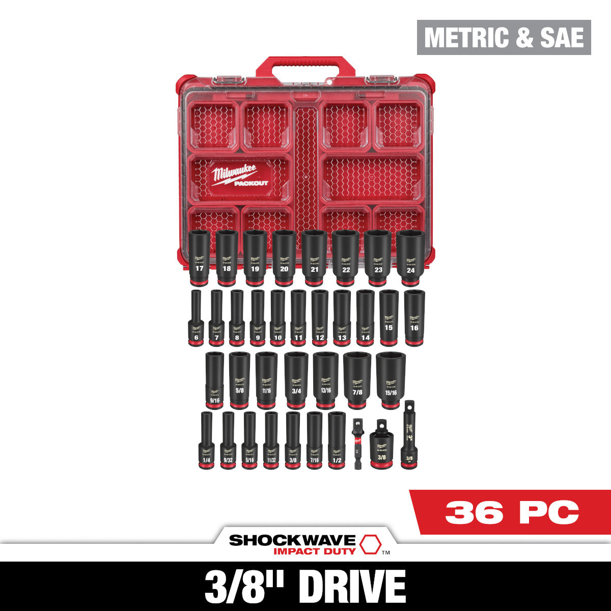 Milwaukee 49-66-6805 SHOCKWAVE Impact Duty Socket 3/8" Dr 36PC PACKOUT  Set - Ace Tool Group - Milwaukee