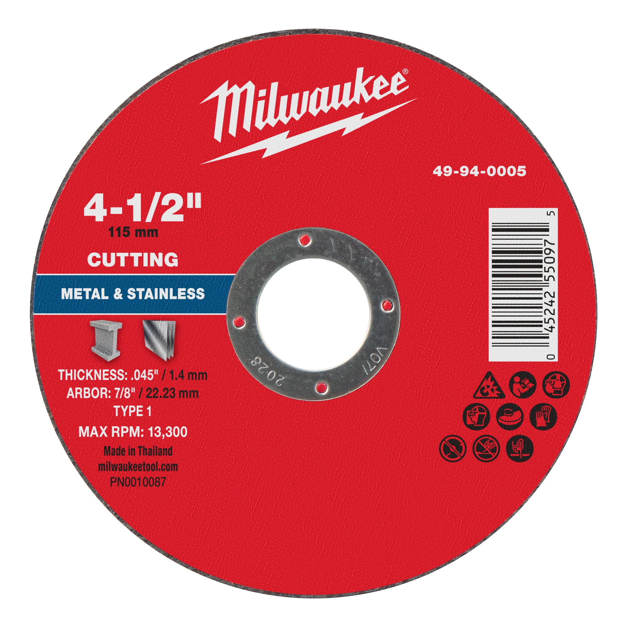 Milwaukee 49-94-0005 4-1/2" x .045" x 7/8" Metal Cut Off Wheel -Type 1 - Ace Tool Group - Milwaukee Tool