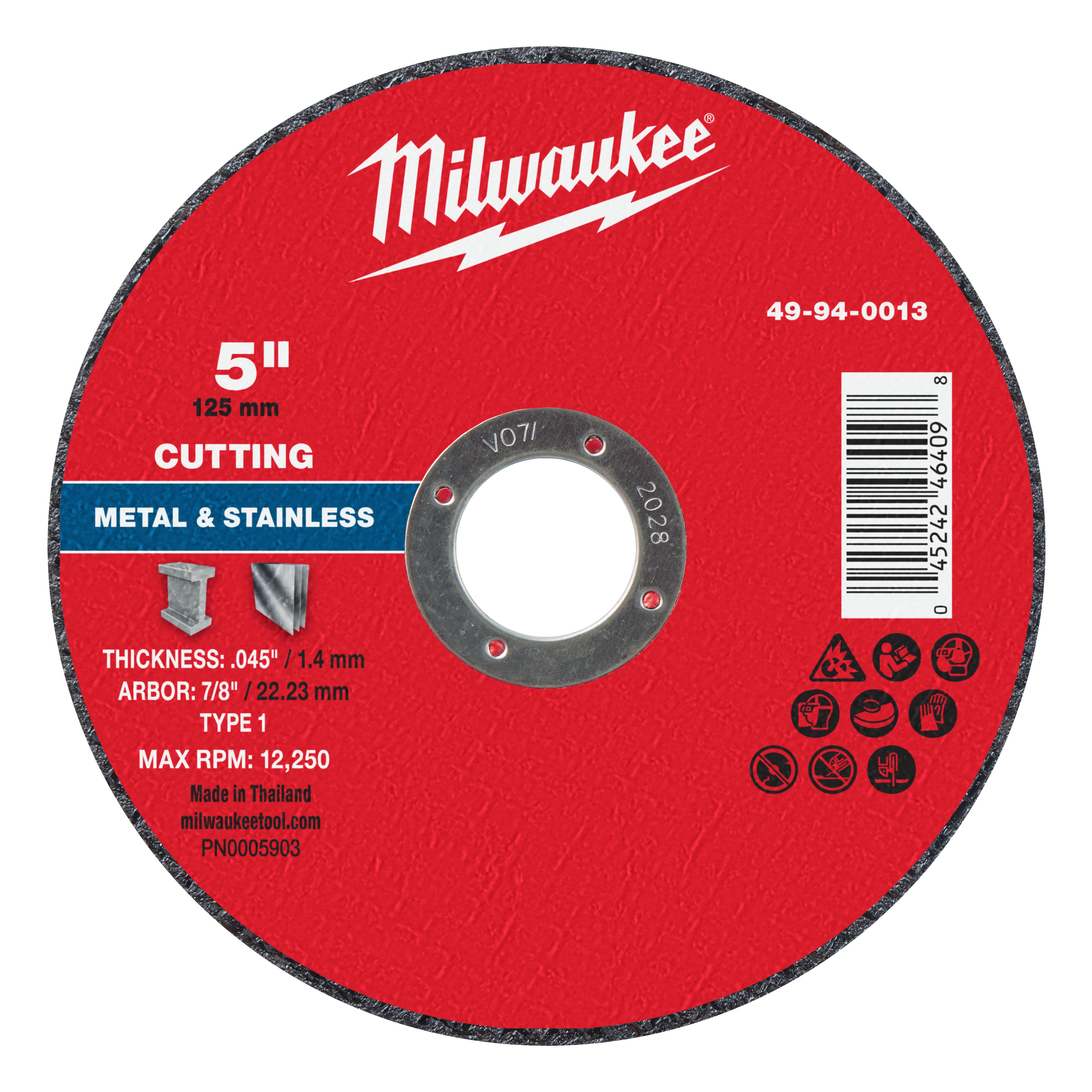 Milwaukee 49-94-0013 5" x .045" x 7/8" Metal Cut Off Wheel -Type 1 - Ace Tool Group - Milwaukee Tool
