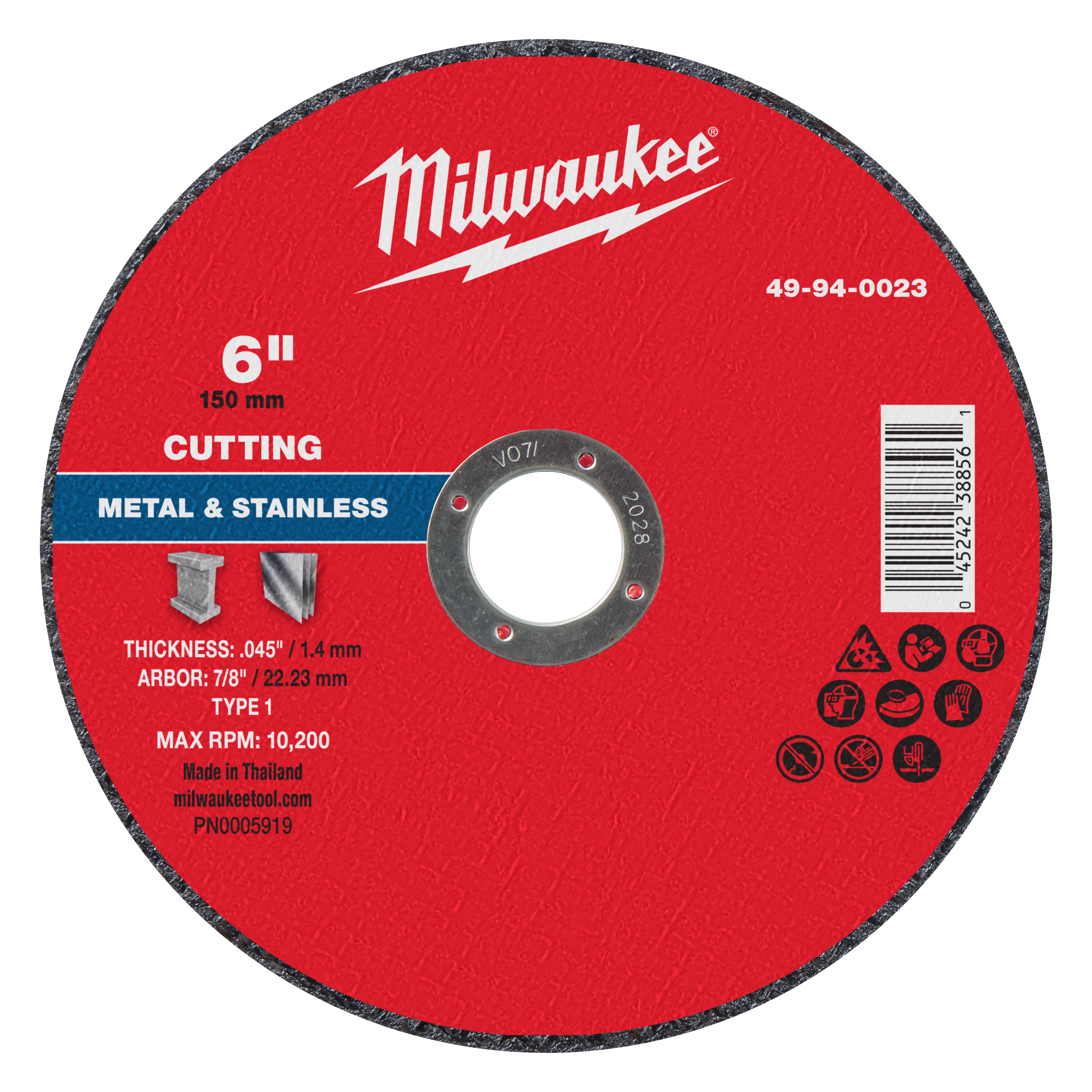 Milwaukee 49-94-0023 6" x .045" x 7/8" Metal Cut Off Wheel -Type 1 - Ace Tool Group - Milwaukee Tool