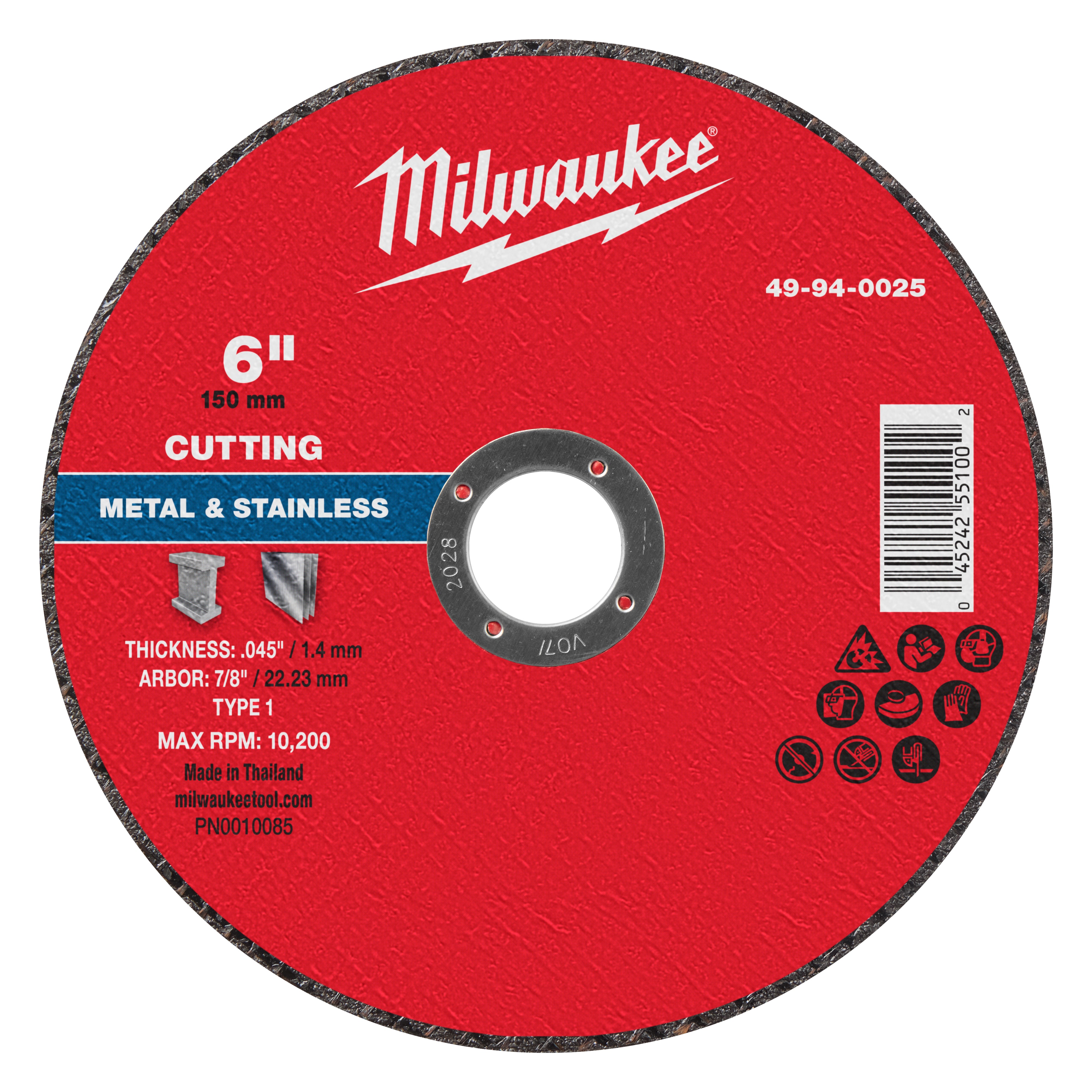 Milwaukee 49-94-0025 6" x .045" x 7/8" Metal Cut Off Wheel -Type 1 - Ace Tool Group - Milwaukee Tool