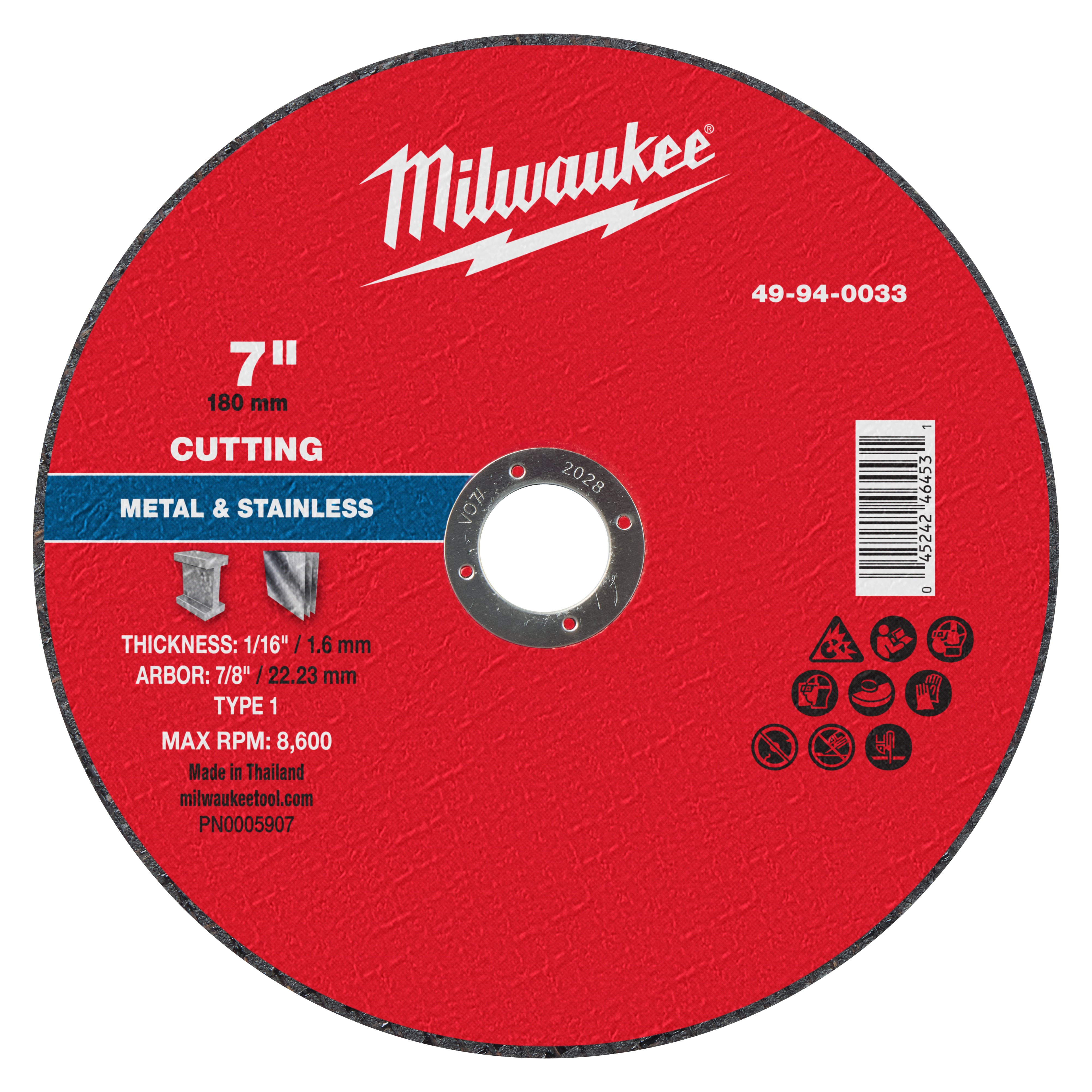 Milwaukee 49-94-0033 7" x 1/16" x 7/8" Metal Cut Off Wheel -Type 1 - Ace Tool Group - Milwaukee Tool