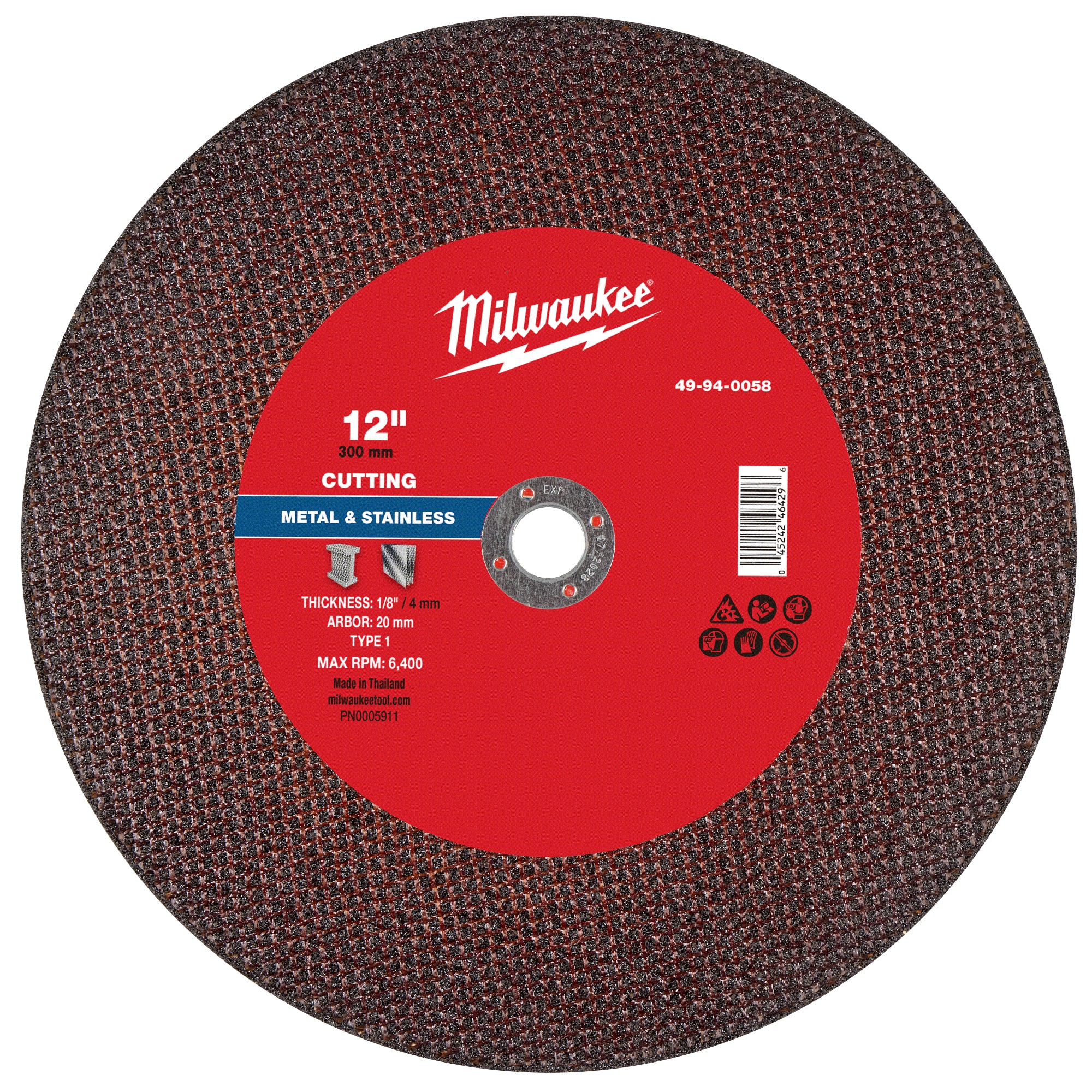 Milwaukee 49-94-0058 12" x 1/8" x 20mm Metal Cut Off Wheel -Type 1 - Ace Tool Group - Milwaukee Tool