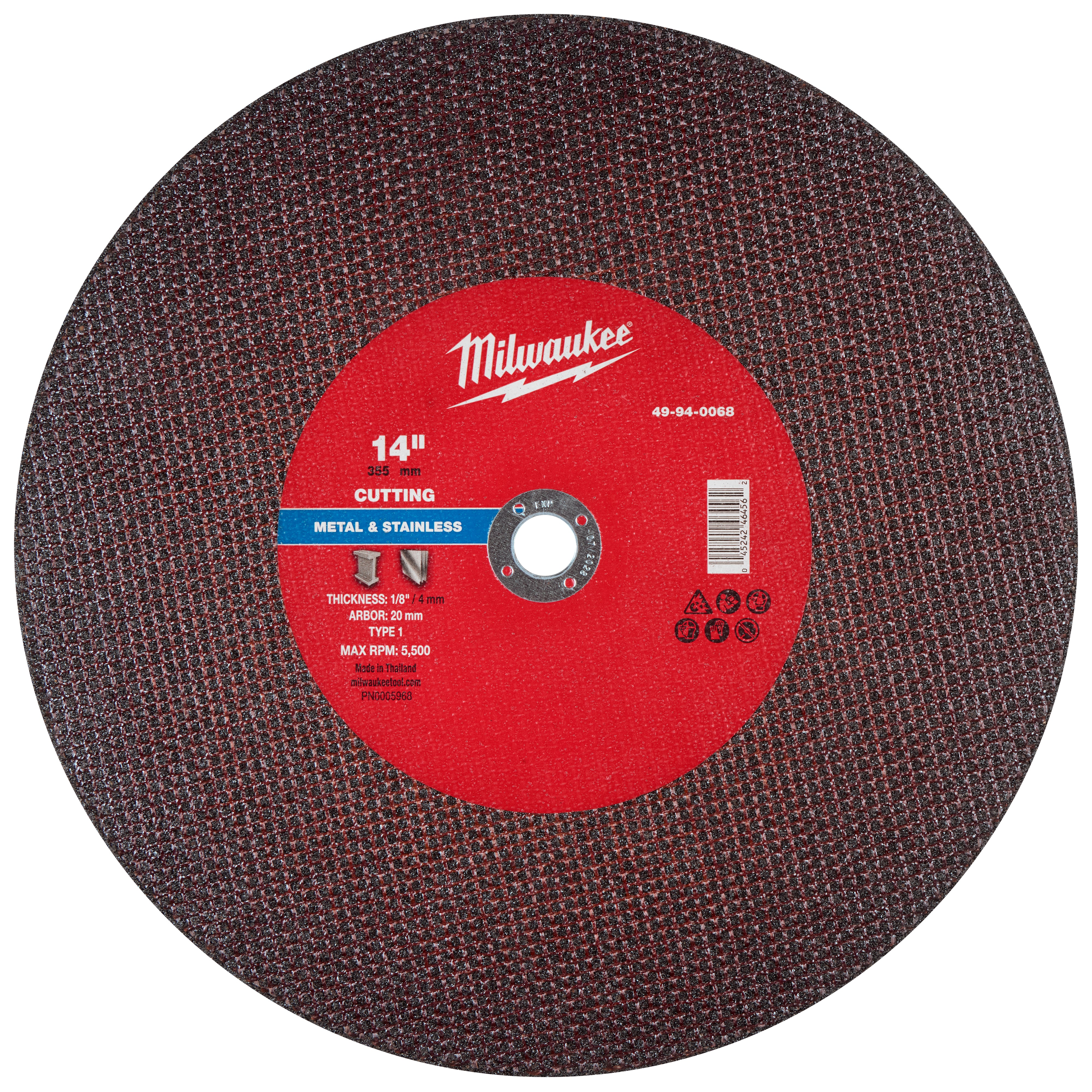 Milwaukee 49-94-0068 14" x 1/8" x 20mm Metal Cut Off Wheel -Type 1 - Ace Tool Group - Milwaukee Tool