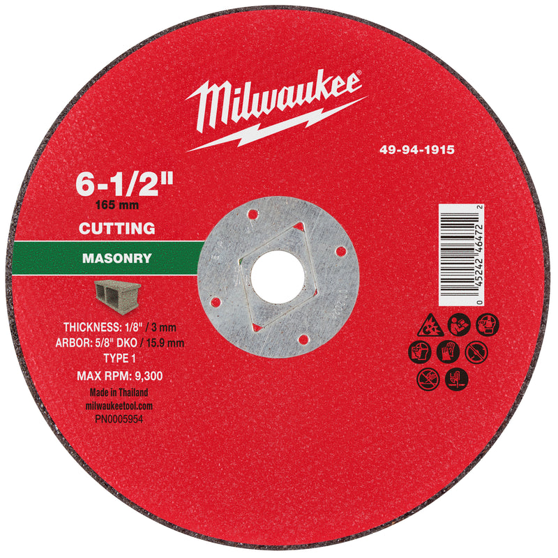 Milwaukee 49-94-1915 6-1/2" x 1/8" x 5/8" DKO Masonry Cut Off Wheel -Type 1 - Ace Tool Group - Milwaukee Tool