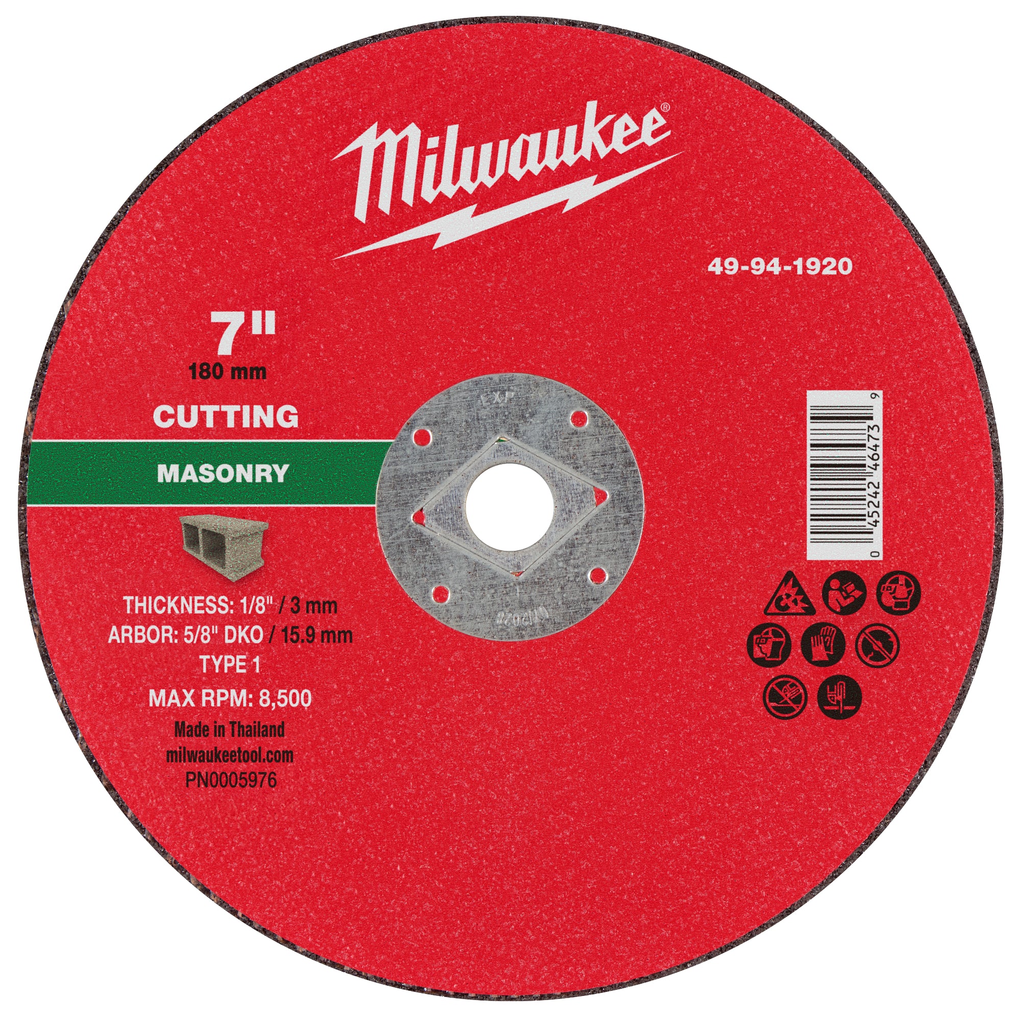 Milwaukee 49-94-1920 7" x 1/8" x 5/8" DKO Masonry Cut Off Wheel -Type 1 - Ace Tool Group - Milwaukee Tool