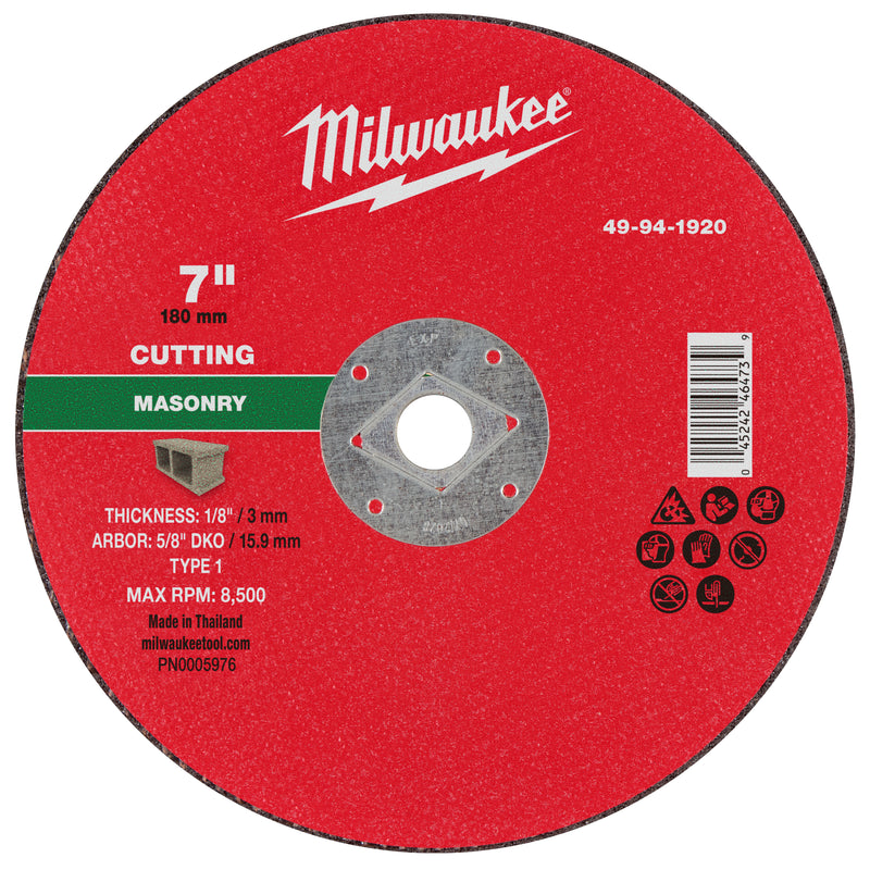 Milwaukee 49-94-1920 7" x 1/8" x 5/8" DKO Masonry Cut Off Wheel -Type 1 - Ace Tool Group - Milwaukee Tool