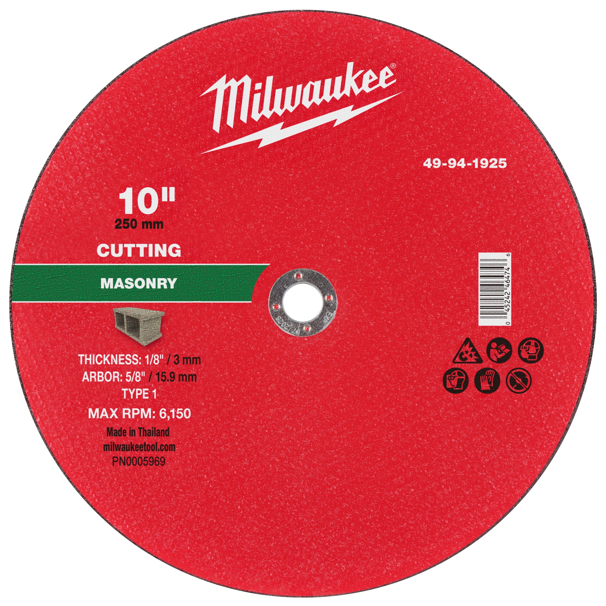 Milwaukee 49-94-1925 10" x 1/8" x 5/8" Masonry Cut Off Wheel -Type 1 - Ace Tool Group - Milwaukee Tool