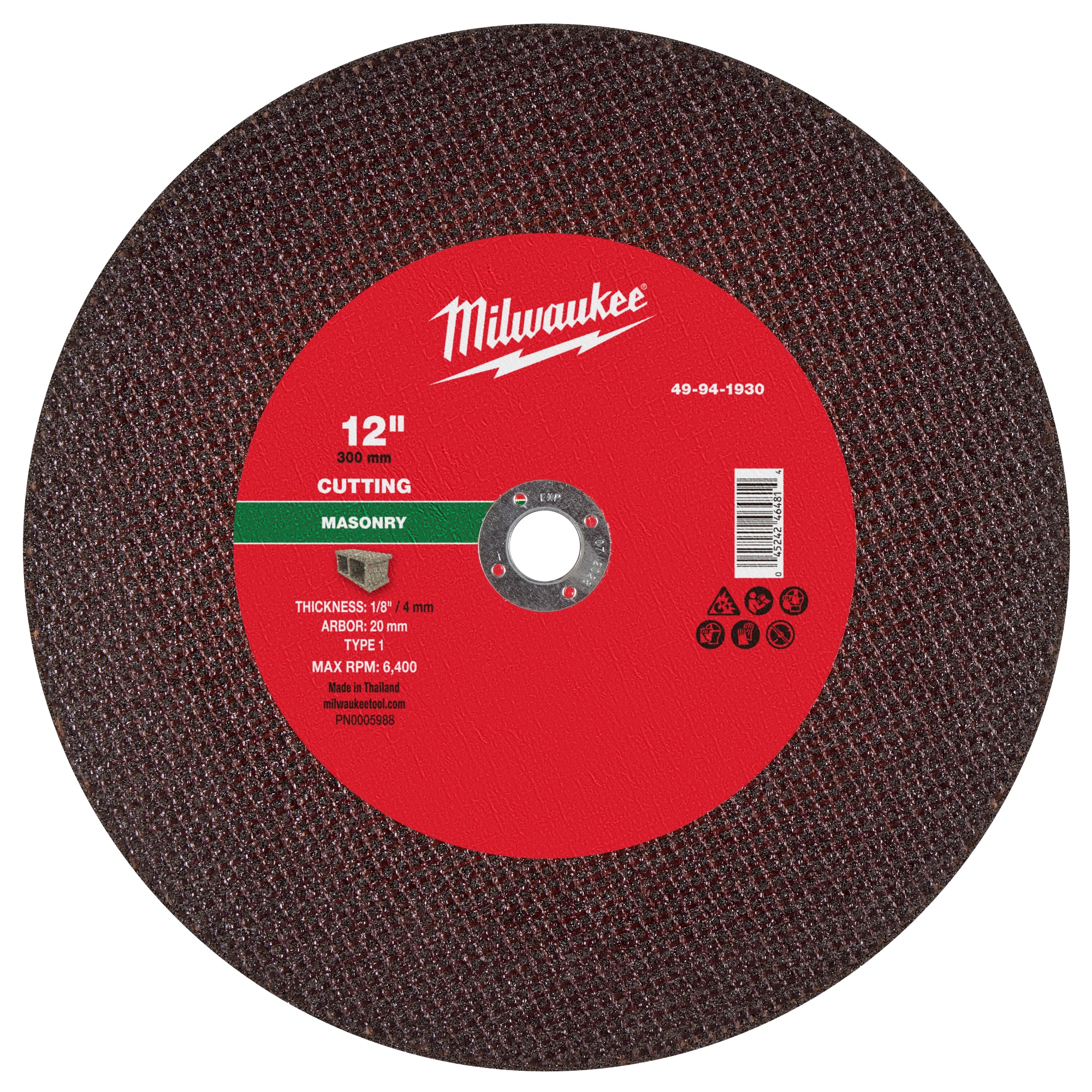 Milwaukee 49-94-1930 12" x 1/8" x 20mm Masonry Cut Off Wheel -Type 1 - Ace Tool Group - Milwaukee Tool