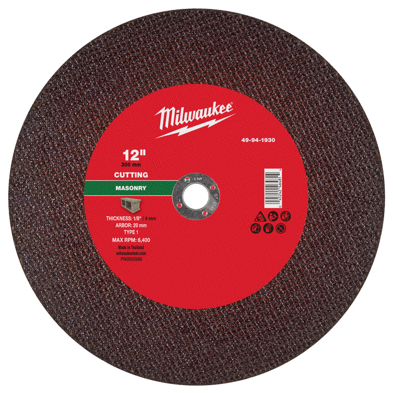 Milwaukee 49-94-1930 12" x 1/8" x 20mm Masonry Cut Off Wheel -Type 1 - Ace Tool Group - Milwaukee Tool