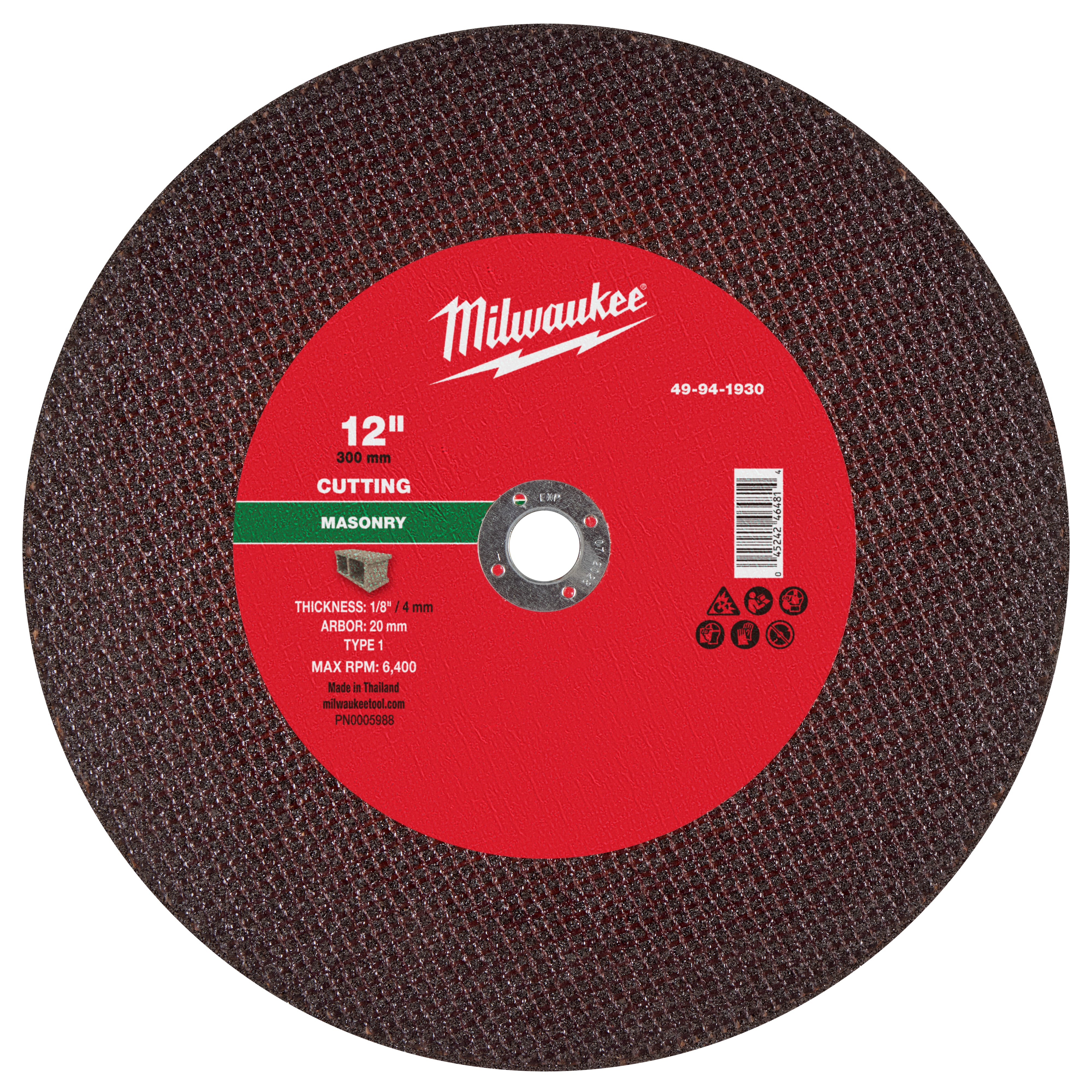 Milwaukee 49-94-1930 12" x 1/8" x 20mm Masonry Cut Off Wheel -Type 1 - Ace Tool Group - Milwaukee Tool