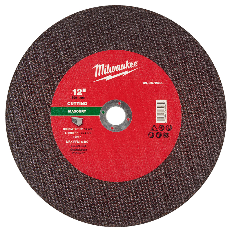 Milwaukee 49-94-1935 12" x 1/8" x 1" Masonry Cut Off Wheel -Type 1 - Ace Tool Group - Milwaukee Tool