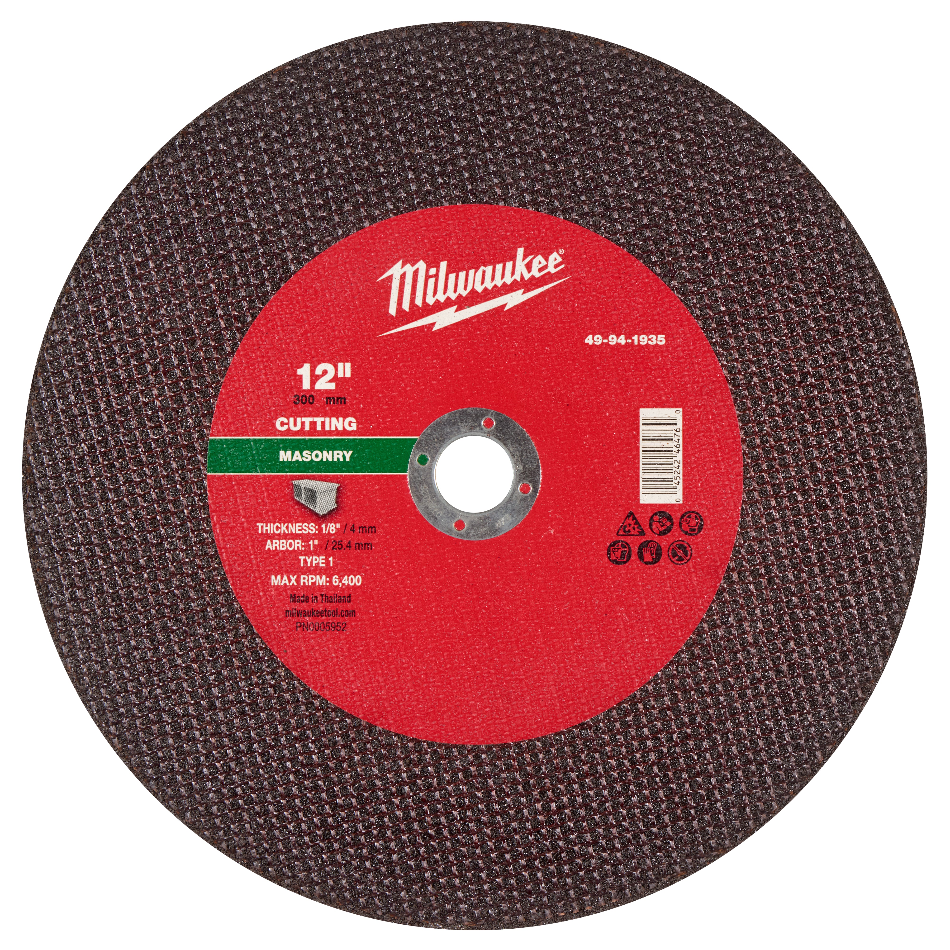 Milwaukee 49-94-1935 12" x 1/8" x 1" Masonry Cut Off Wheel -Type 1 - Ace Tool Group - Milwaukee Tool