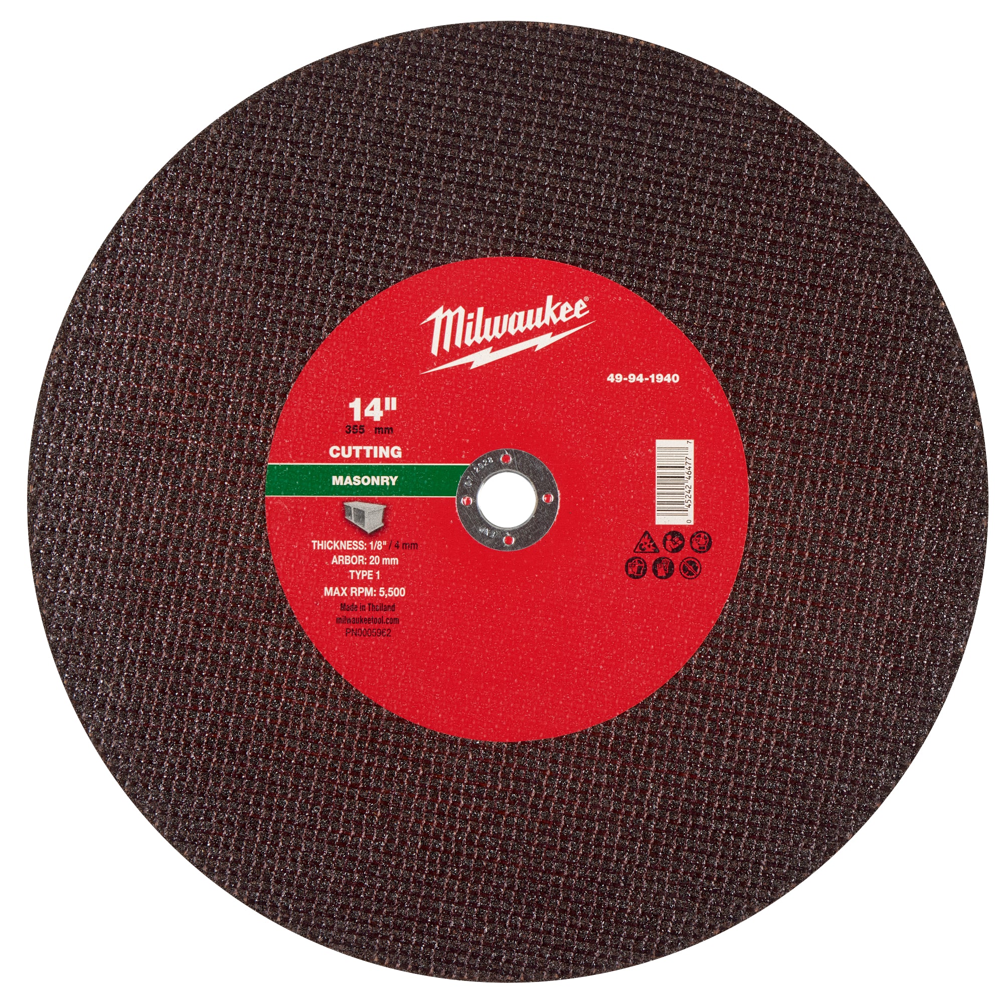 Milwaukee 49-94-1940 14" x 1/8" x 1" Masonry Cut Off Wheel -Type 1 - Ace Tool Group - Milwaukee Tool