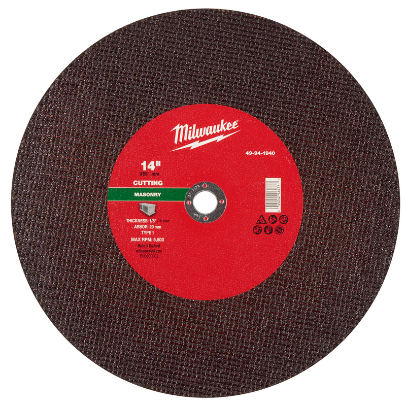 Milwaukee 49-94-1940 14" x 1/8" x 1" Masonry Cut Off Wheel -Type 1 - Ace Tool Group - Milwaukee Tool