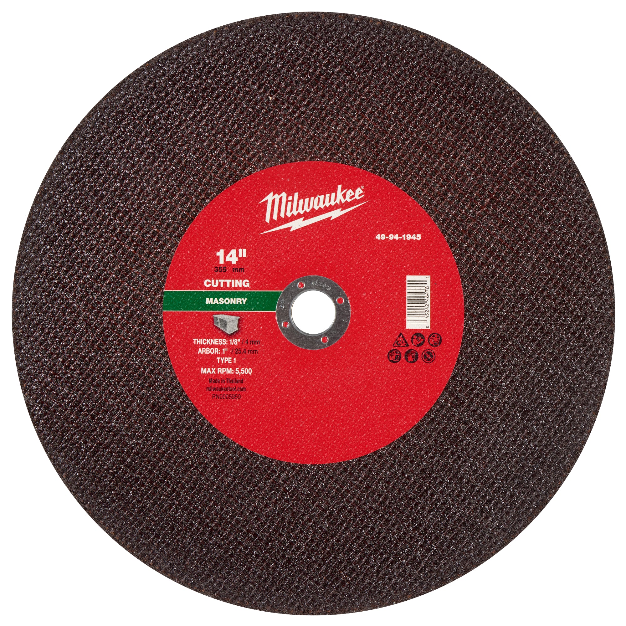 Milwaukee 49-94-1945 14" x 1/8" x 20mm Masonry Cut Off Wheel -Type 1 - Ace Tool Group - Milwaukee Tool