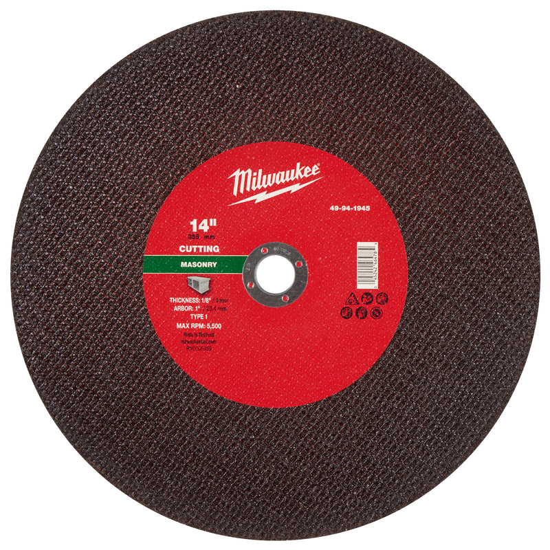 Milwaukee 49-94-1945 14" x 1/8" x 20mm Masonry Cut Off Wheel -Type 1 - Ace Tool Group - Milwaukee Tool