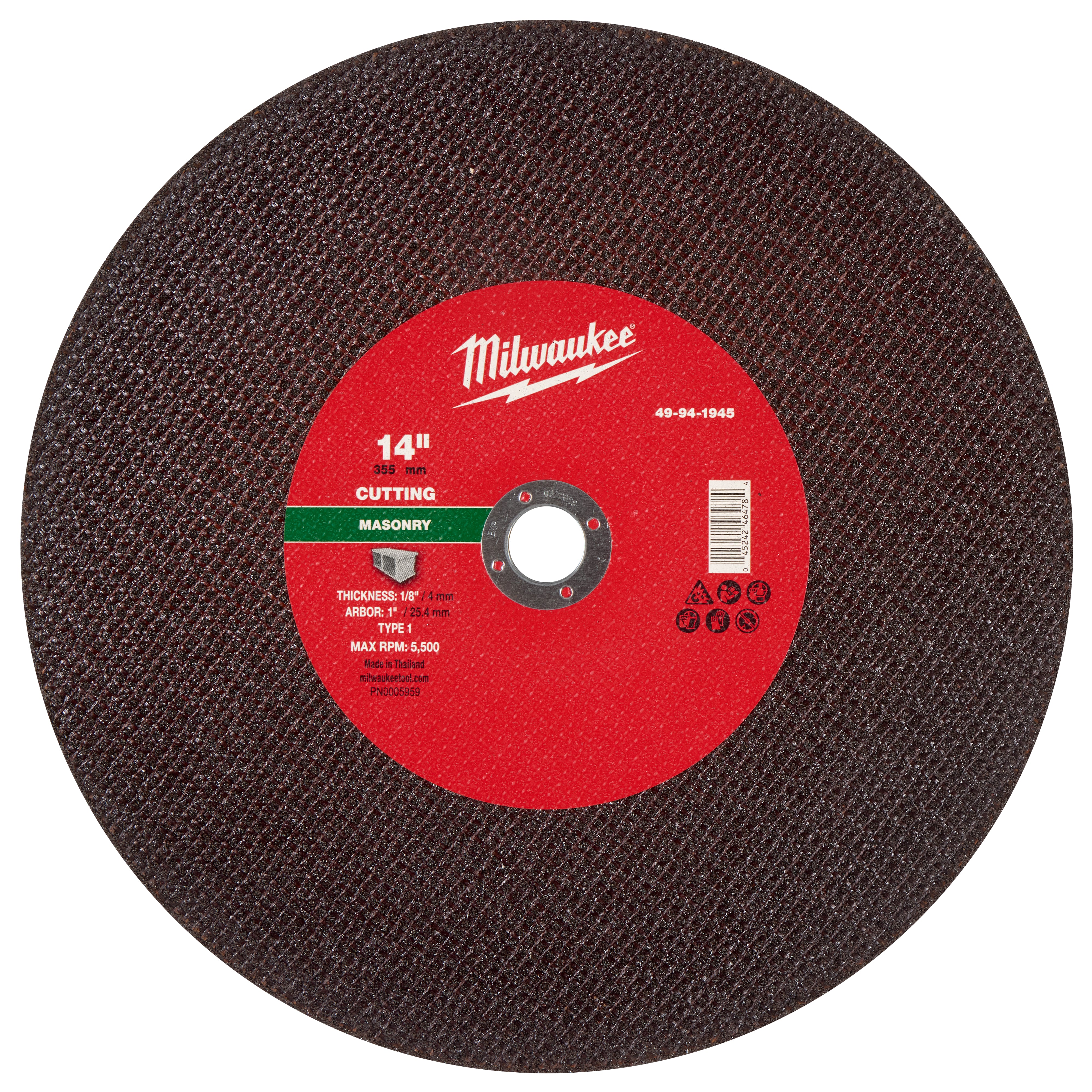 Milwaukee 49-94-1945 14" x 1/8" x 20mm Masonry Cut Off Wheel -Type 1 - Ace Tool Group - Milwaukee Tool