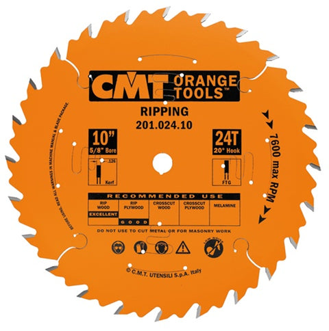 CMT 201.024.10 Industrial Ripping Saw Blade, 10-Inch. x 24 Teeth FTG Grind with 5/8-Inch. Bore, PTFE Coating - Ace Tool Group - CMT