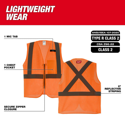 Milwaukee Class 2 High Visibility Orange  Mesh One Pocket Safety Vest - 2X/3X-CSA