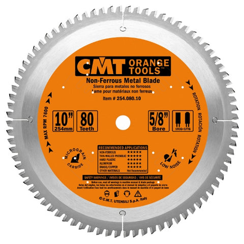 CMT 254.080.10 ITK Industrial Non-Ferrous Metal & Melamine Blade, 10-Inch Diameter X 80 Teeth with 5/8-Inch Bore, PTFE-Coated - Ace Tool Group - CMT