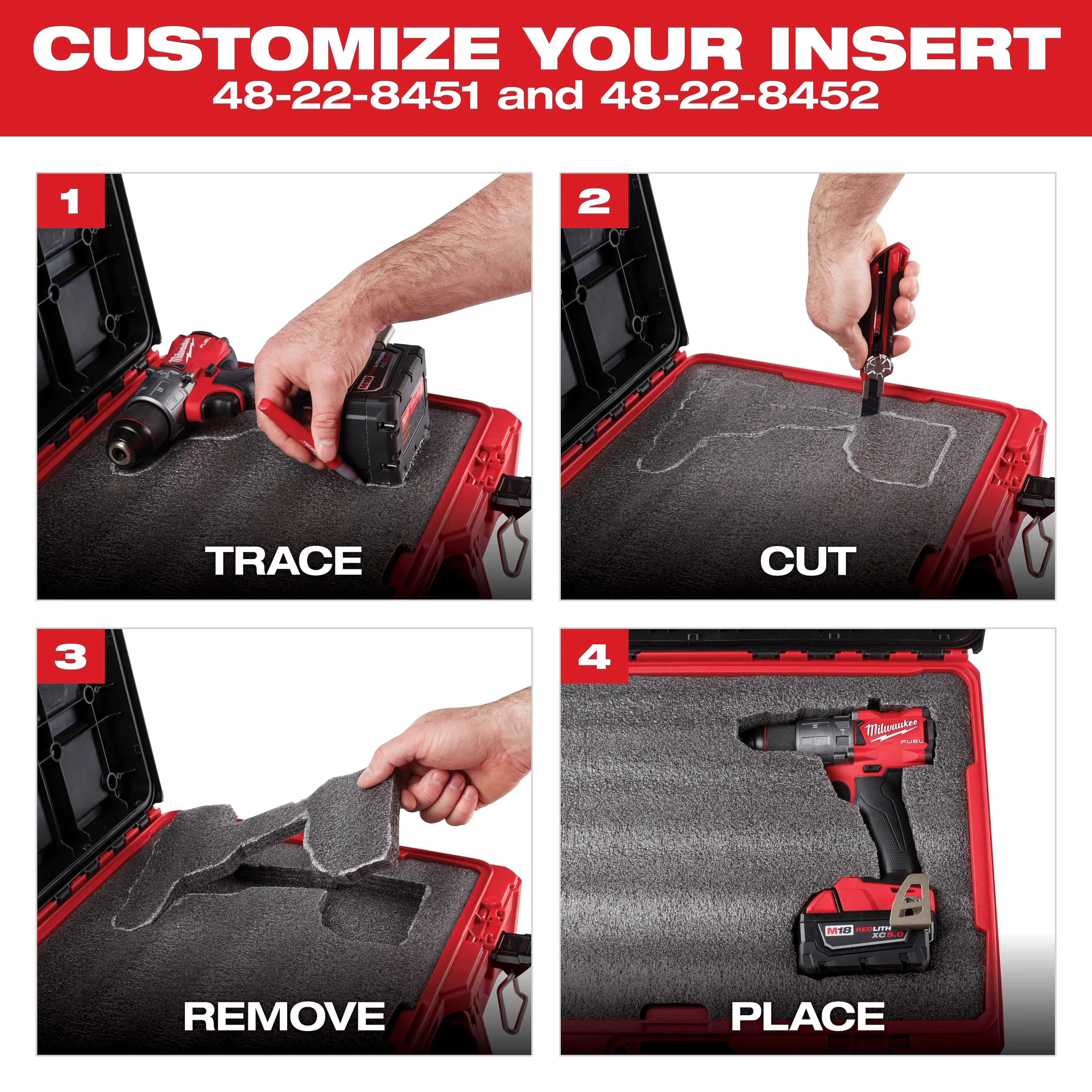 Milwaukee 48-22-8452 Customizable Foam Insert for PACKOUT  Drawer Tool Boxes - Ace Tool Group - Milwaukee