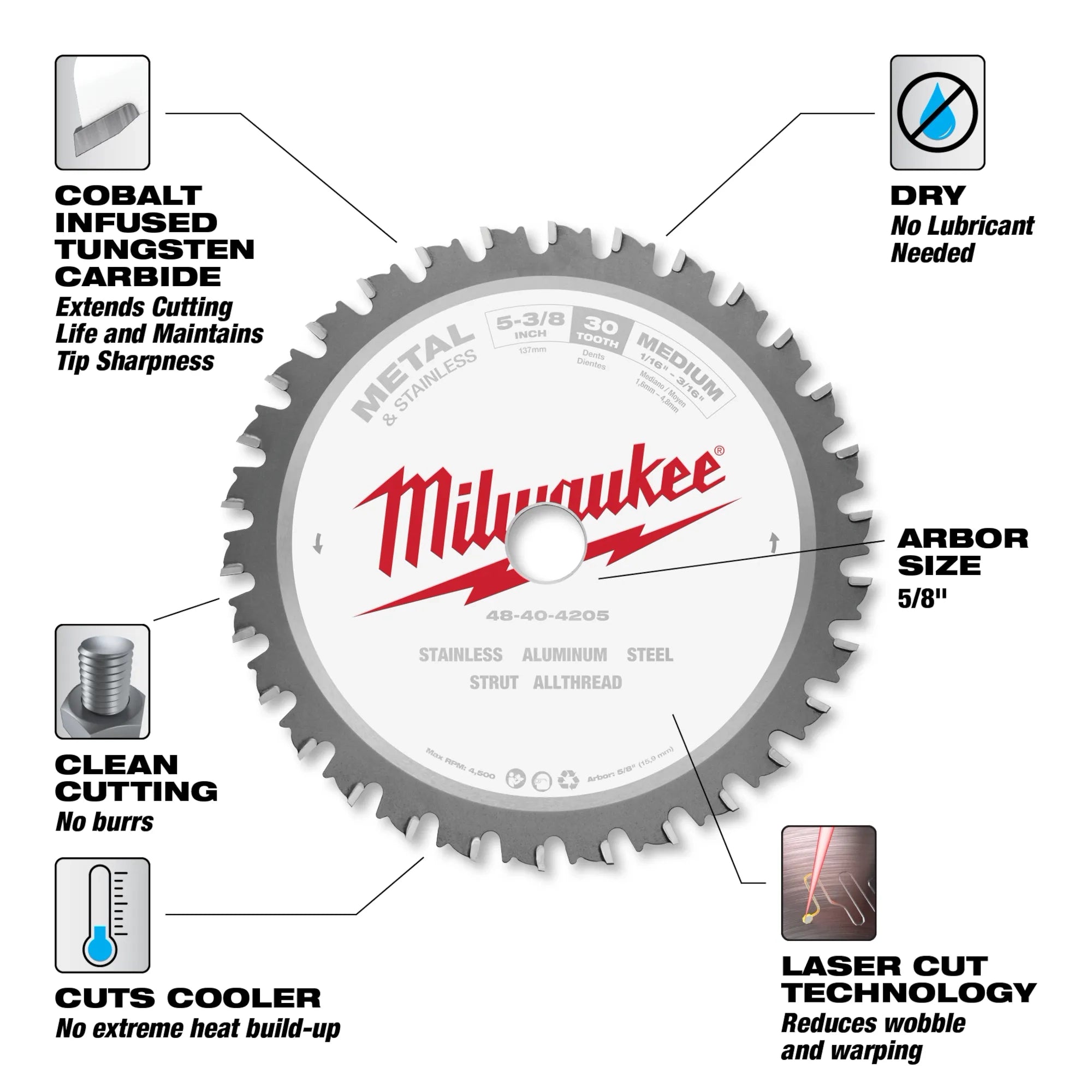 Milwaukee 48-40-4205 5-3/8" 30T METAL & STAINLESS CSB, 5/8" - Ace Tool Group - Milwaukee