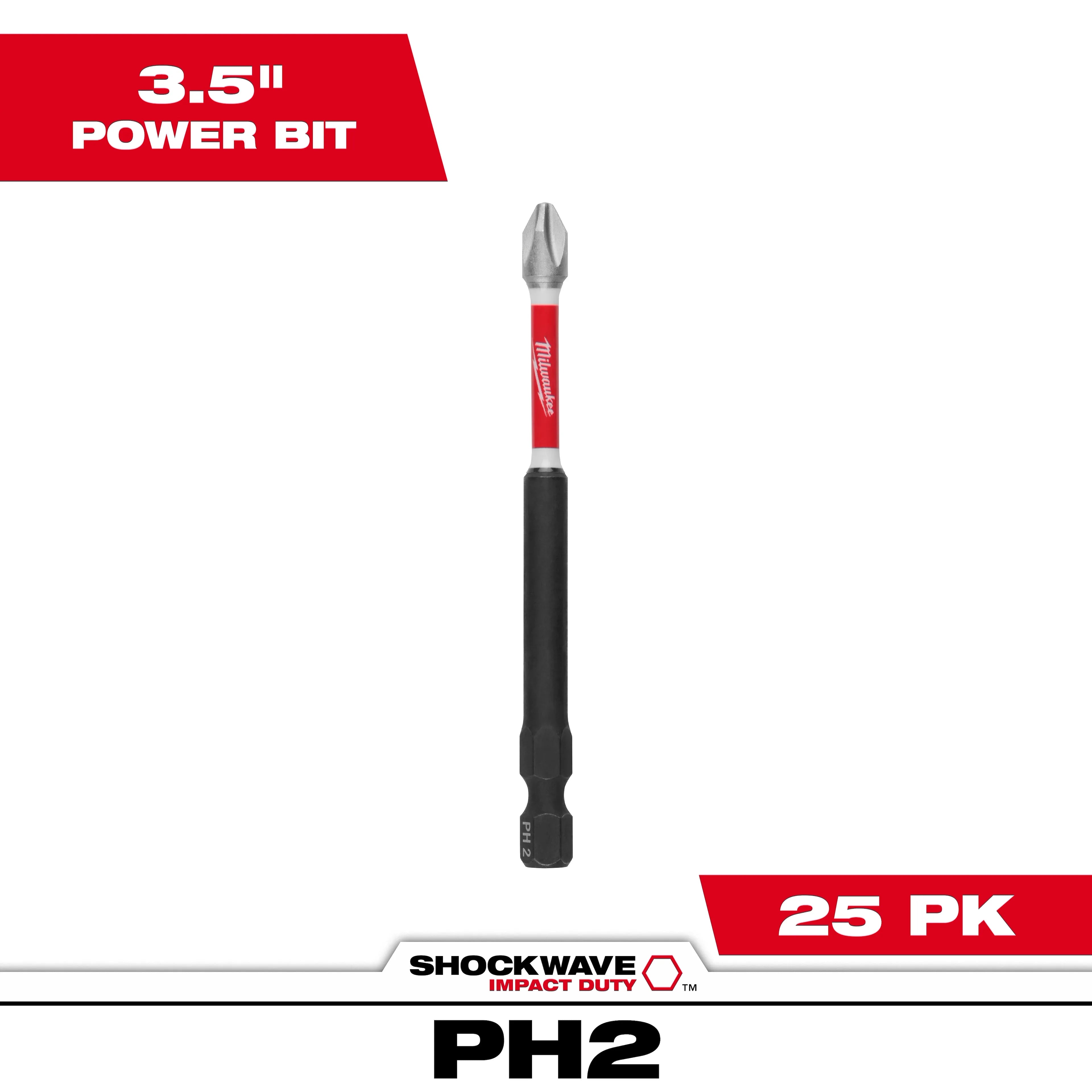 Milwaukee 48-32-4191 Shockwave 3-1/2" Power Bit Phillips #2 (25 Pk) - Ace Tool Group - Milwaukee
