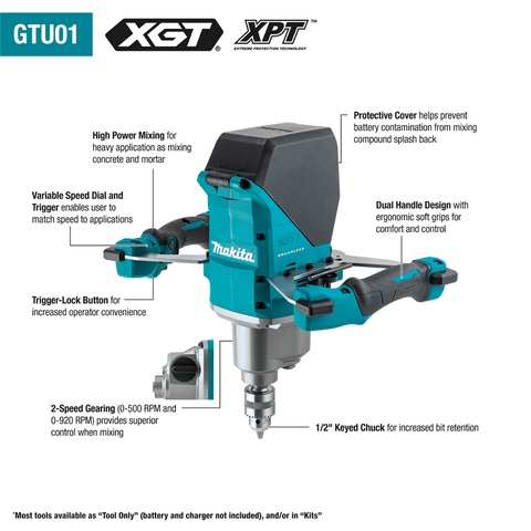 Makita 40V max XGTÂ® Brushless Cordless 1/2" Mixer Kit (4.0Ah) - Ace Tool Group - Makita
