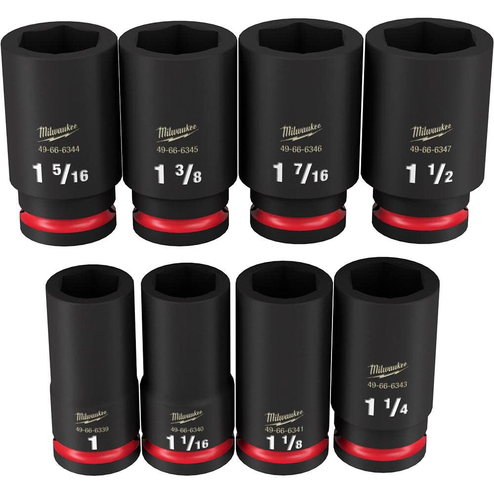 Milwaukee 49-66-7018 8PCSHOCKWAVE Impact Duty 3/4" Drive SAE Deep 6 Point Socket Set - Ace Tool Group - Milwaukee