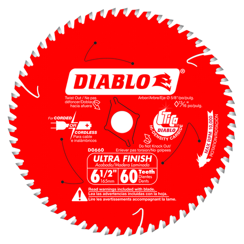 Diablo Tools 6-1/2" X 60-Teeth Ultra Finish Saw Blade For Wood - Ace Tool Group - Diablo