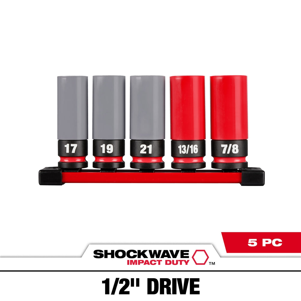 Milwaukee 49-66-7831 SHOCKWAVE Impact Duty 1/2 Drive SAE & Metric 5PC Lug Nut Wheel Socket Set - Ace Tool Group - Milwaukee