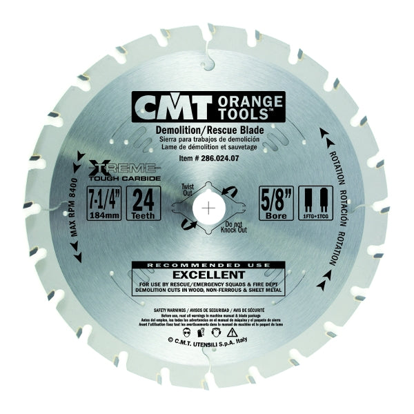 CMT 286.024.14 Demolition & Rescue Saw Blade, 12-Inch X 24 Teeth TCG Grind with 1-Inch Bore - Ace Tool Group - CMT