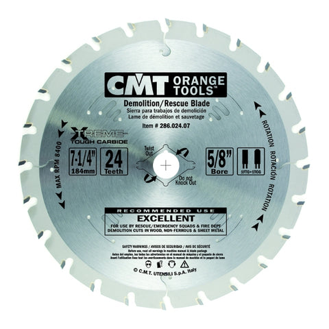 CMT 286.024.12 Demolition & Rescue Saw Blade, 12-Inch X 24 Teeth TCG Grind with 1-Inch Bore - Ace Tool Group - CMT