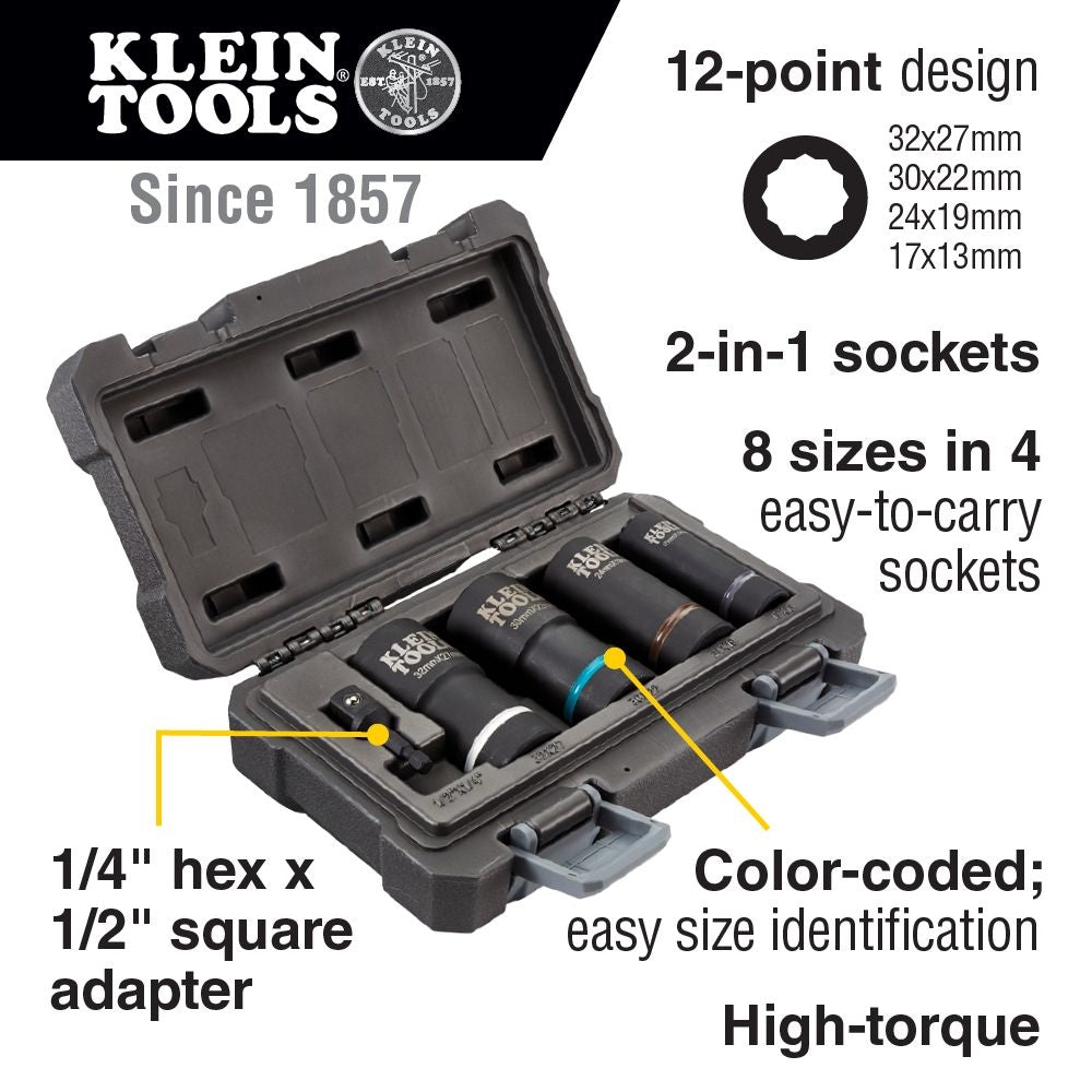 Klein 66050E 2-in-1 Metric Impact Socket Set, 12 pt, 5 pc - Ace Tool Group - Klein