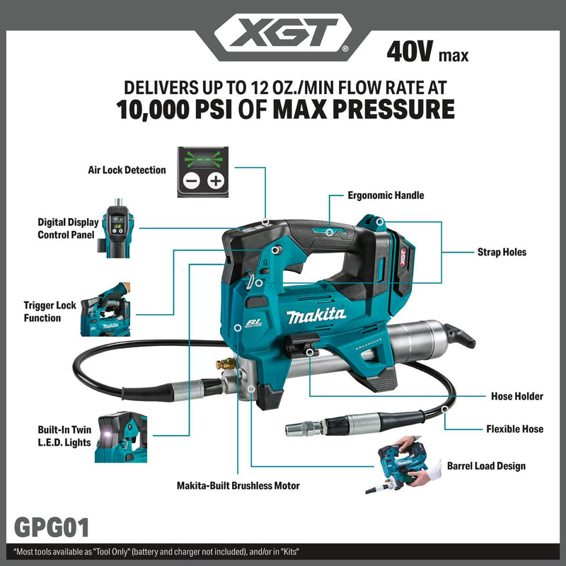 Makita GPG01Z 40V max XGT Brushless Cordless Grease Gun, Tool Only