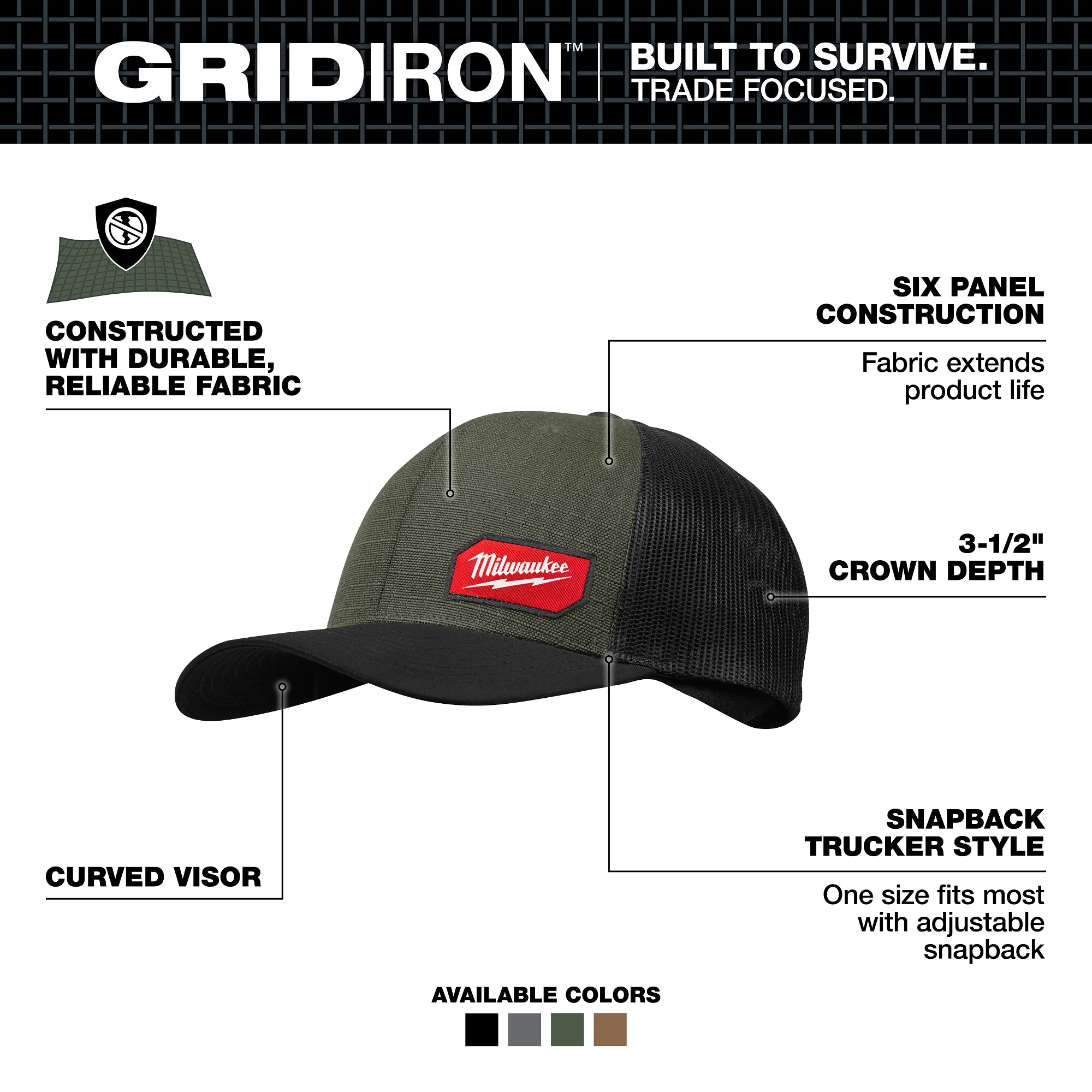 Milwaukee 505E GRIDIRON™ Snapback Trucker Hat | Green - Ace Tool Group - Milwaukee Tool