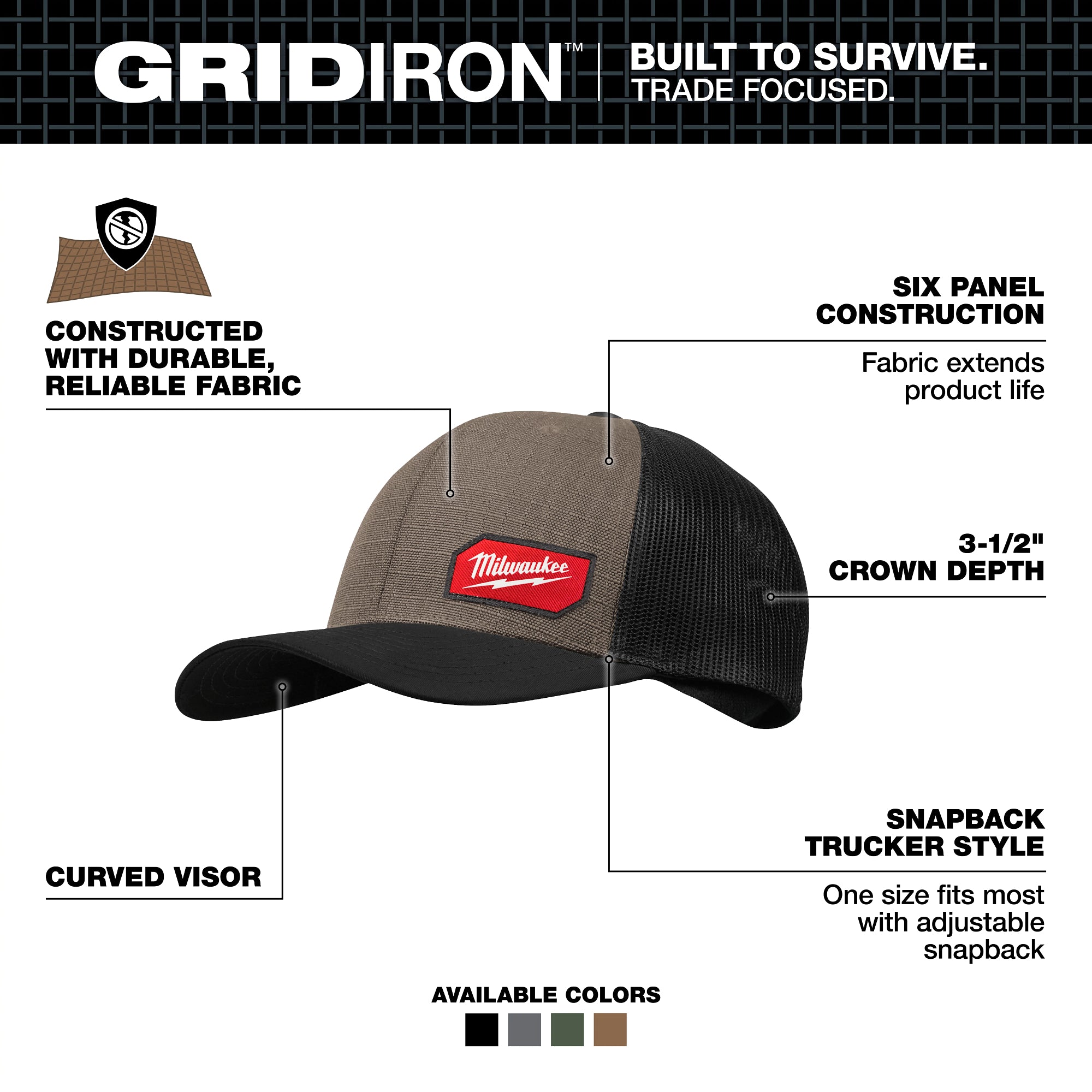 Milwaukee 505N GRIDIRON™ Snapback Trucker Hat | Brown - Ace Tool Group - Milwaukee Tool