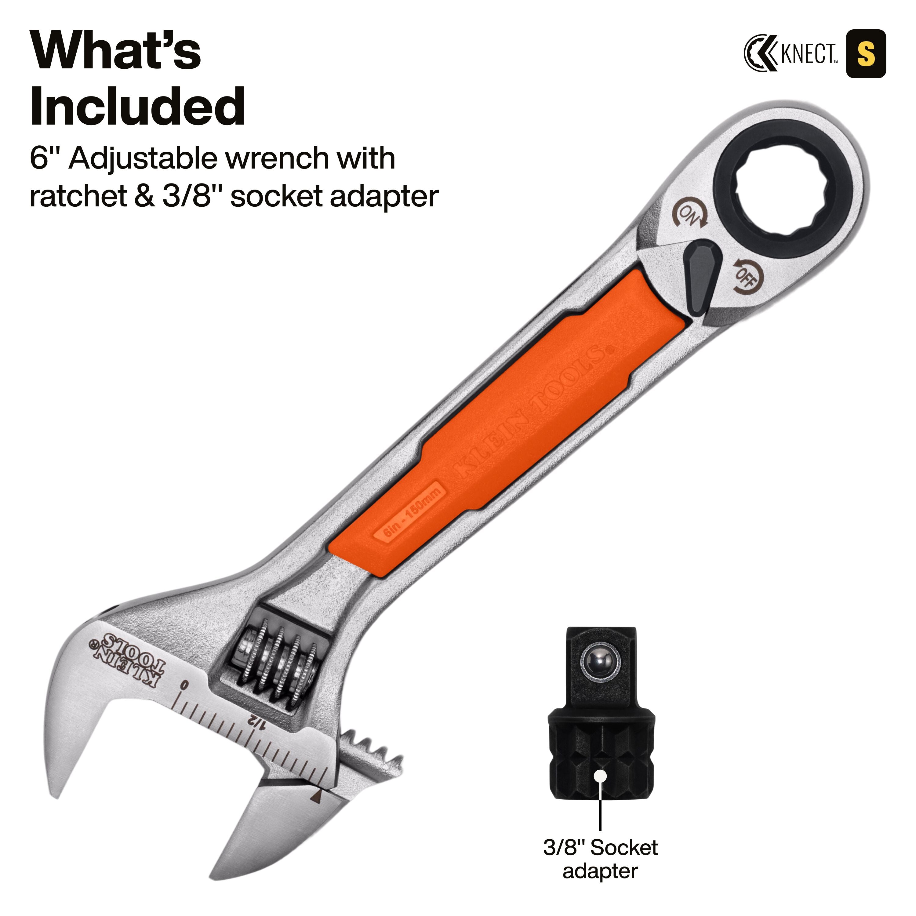 Klein 5076RT KNECT 6-Inch Adjustable Wrench with Pass-Through Ratchet