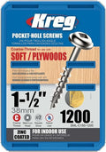 Kreg Sml-C150B-1200 Blue-Kote Pocket-Hole Screws - 38Mm / 1.50", #8 Coarse-Thread, Maxi-Loc, 1200-Count - Ace Tool Group - Kreg