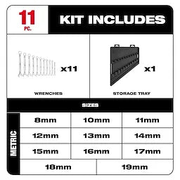 Milwaukee 48-22-9511 11pc Metric Combination Wrench Set - Ace Tool Group - Milwaukee