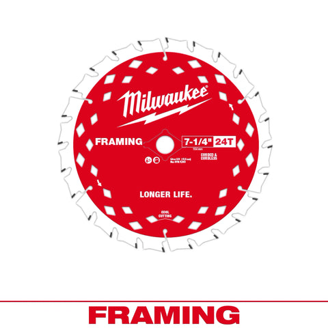 Milwaukee 48-40-0720 7-1/4" 24T FRAMING SAW BLADE 3 Pack