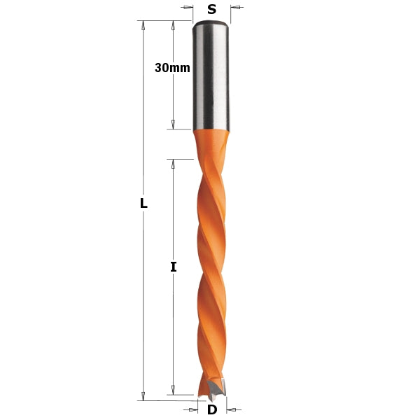 CMT 372.080.12 Four Flute Dowel Drill, 5/16-Inch Diameter, 10X30mm Shank, Left-Hand Rotation - Ace Tool Group - CMT